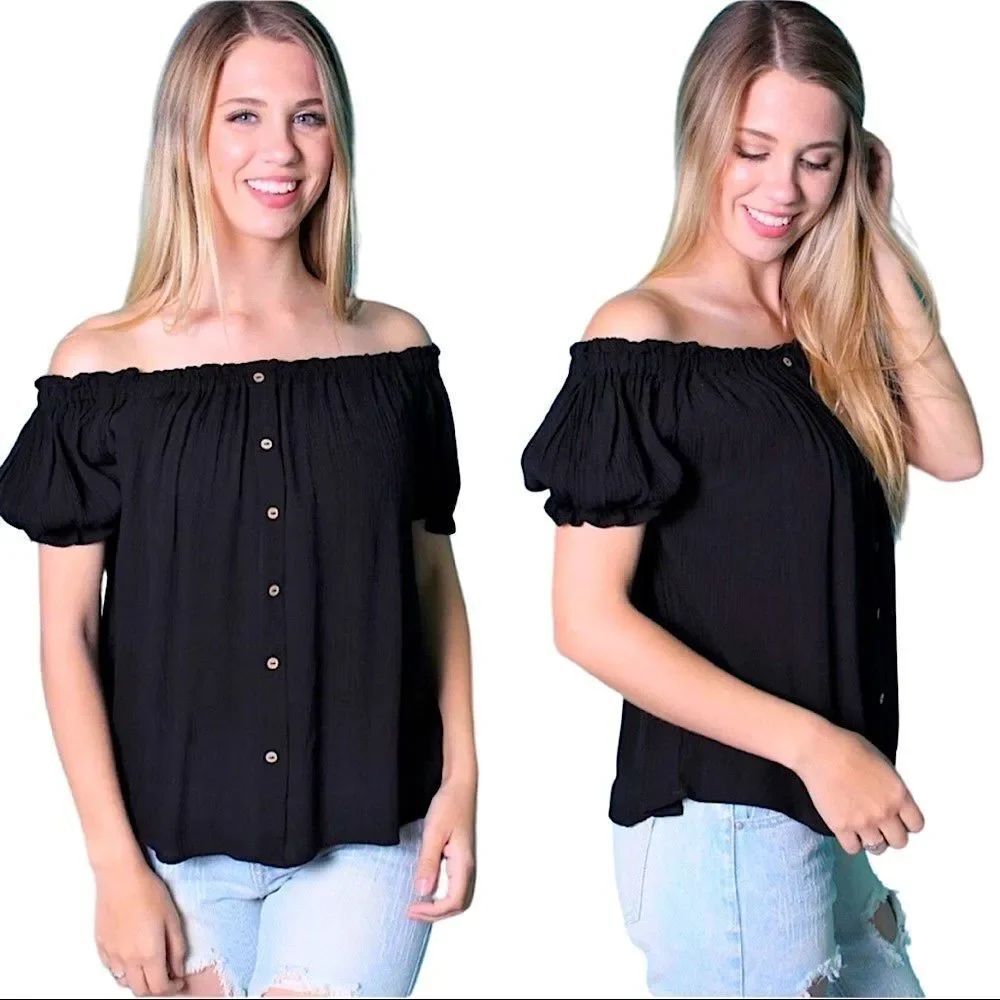 NEW ZANDER THREADS BLACK OFF THE SHOULDER BOHO TOP